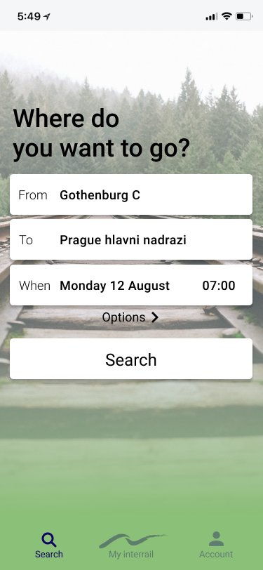interrail app prototype med ny design