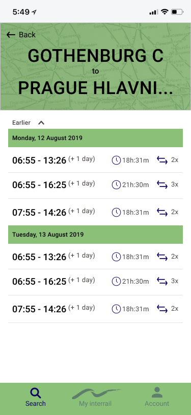 interrail app prototype med ny design