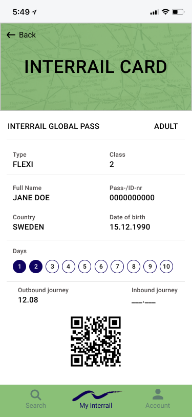 interrail app prototype med ny design